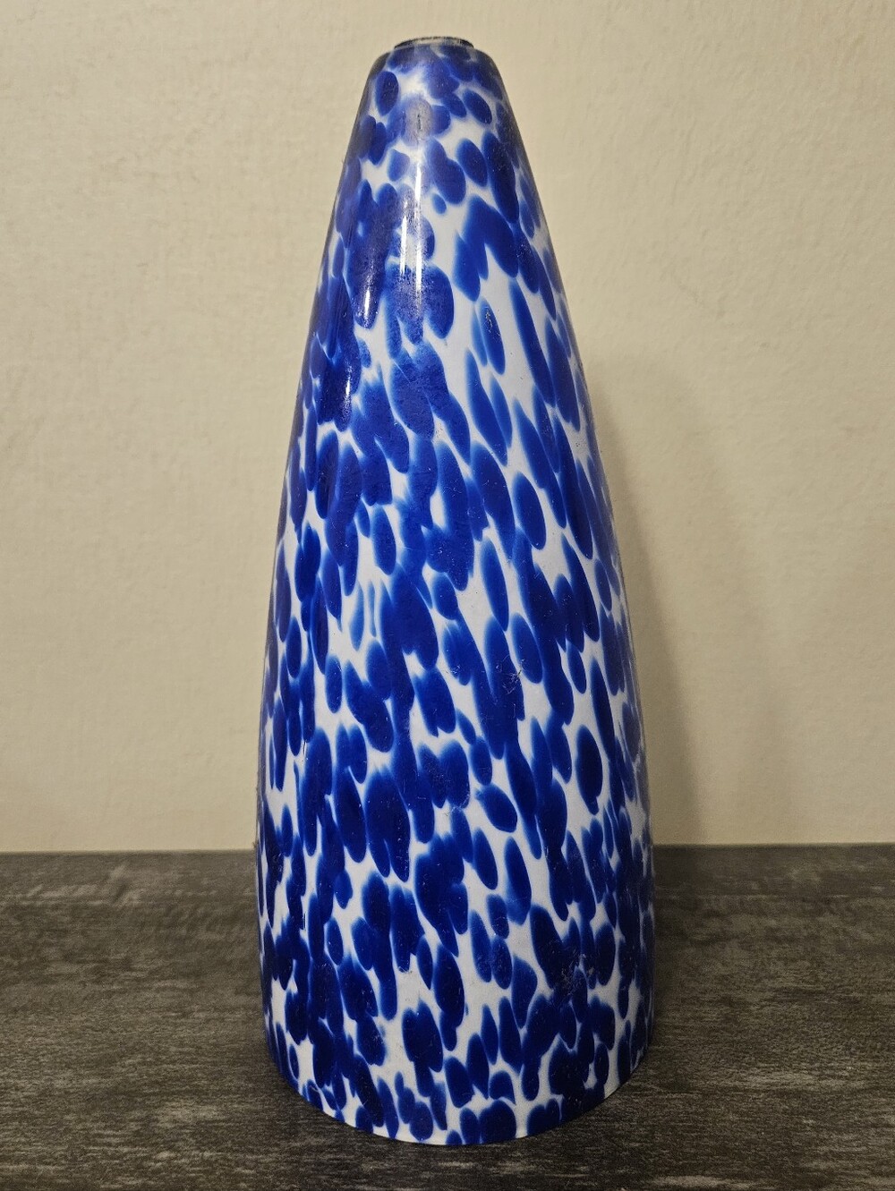 Vintage Hand-Blown Blue & White Spatter Art Glass Pendant Light Shade Cone